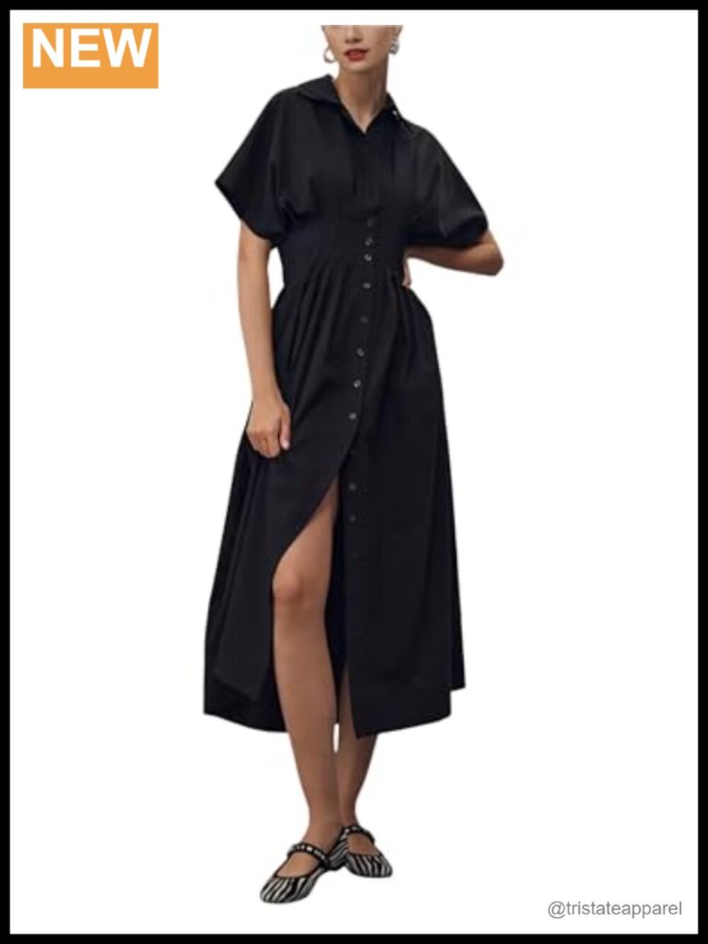 Shirt Dress Short Sleeve Button Front Pleated Flowy Maxi Sundress